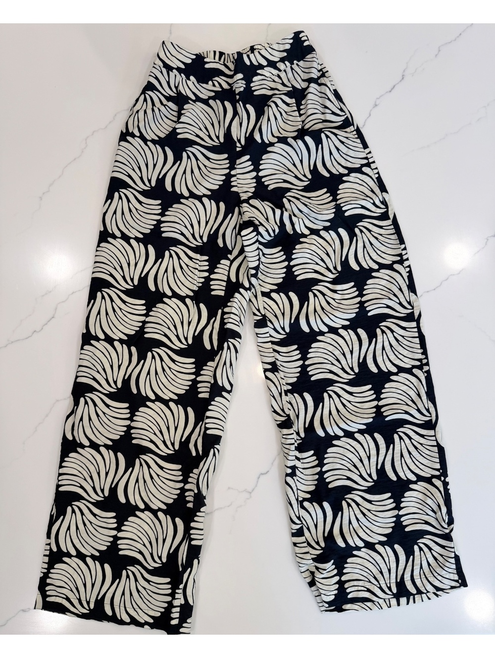 A New Day Womans Casual Loose Fit Flowy Vacation Print Black Pants Size XS